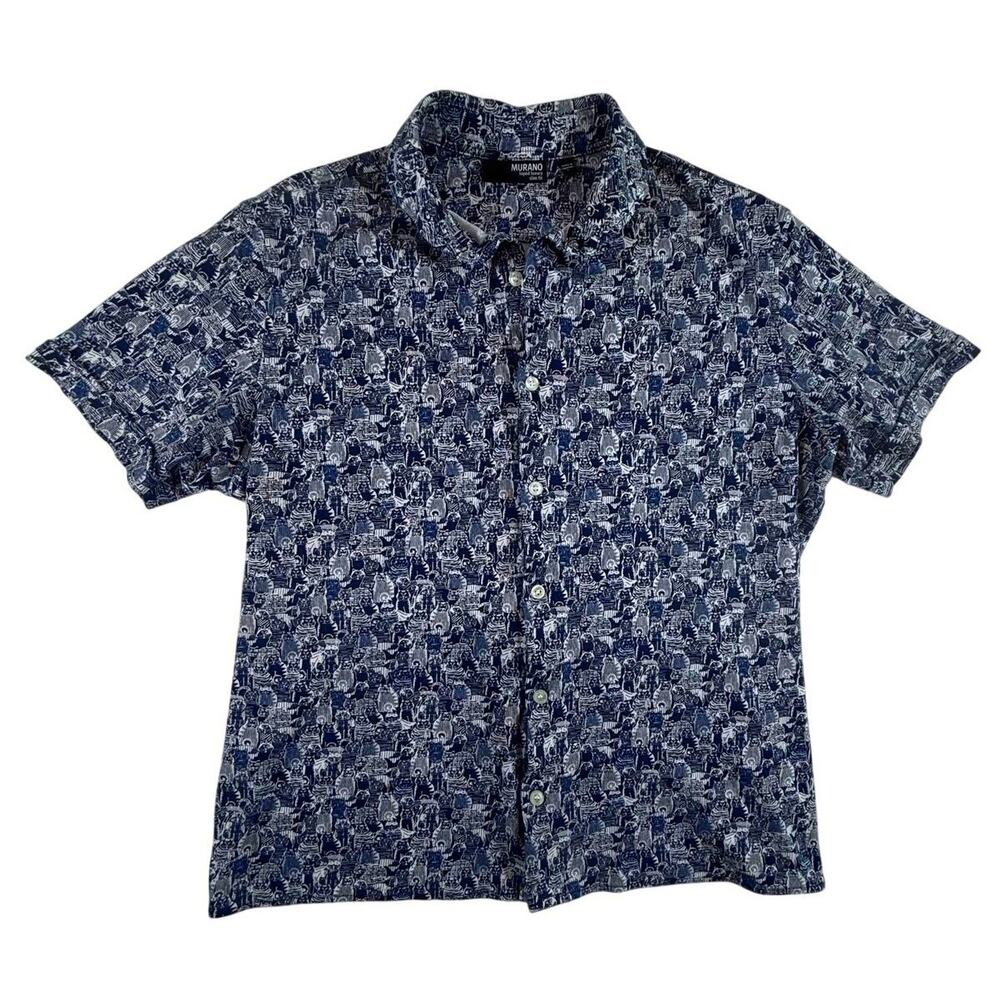 Murano Liquid Luxury Slim Fit Shirt - Blue/White - size: Large